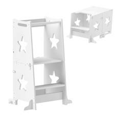 AIYAPLAY 2-in-1 Toddler Step Stool with Safety Rail for Kitchen, White