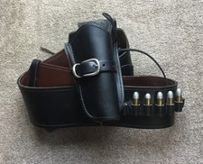 All Leather Gun Belt (western Style) 46” with Replica Bullets ￼x5