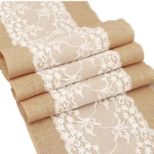 Burlap lace table runner - table,