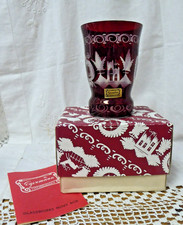 Vintage Egermann Ruby Red Cut To Clear Glass Vase Bohemian Czech Republic Boxed