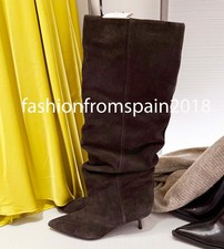 ZARA NEW WOMAN SUEDE KITTEN HEEL BOOTBROWN 35-42 3009/610/700