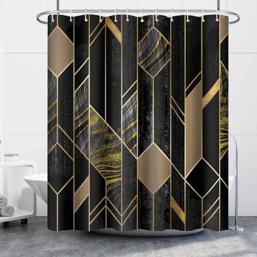 Black marble shower curtain - black,