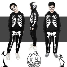 Unisex BoysGirls Halloween Skeleton Bones Print Tracksuit Hoodie Jumper Joggers 