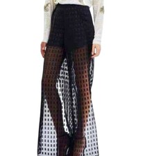 Sass & Bide Black Sheer Split Wide Leg Pants Size 10 Cut & Run