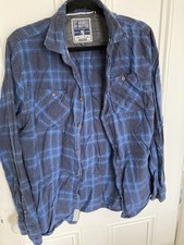 St George By Duffer Check Long Sleeved Cotton Shirt Men Size Small Blue