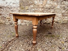 Large Country Kitchen Table Pine Rustic Top Turned Legs Farmhouse Style