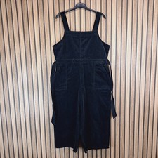 Fat Face Cropped Dungarees Needle Cord Womens Black UK 16 Wide Leg Overalls