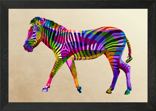 Colorful walking zebra framed - colorful,