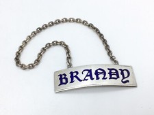vintage Solid Sterling Silver & Enamel Brandy Decanter Label / bottle neck tag