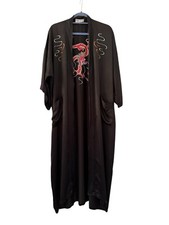 JAPANESE KIMONO BLACK DRAGON EMBROIDERED DRESSING GOWN ROBE VINTAGE SIZE 8 SILK 