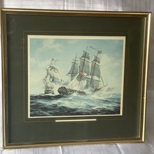 Vintage Framed Naval War Ships On High Seas . Signed John Bentham Dinsdale
