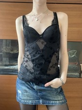 Black Floral Print Bustier/cami With Built In Bra No Brand Size 10