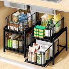 2 Tier Pull Out Basket Kitchen Cupboard Organiser Under Sink Drawer Storage Rack