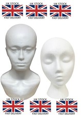 POLYSTYRENE WIG HEAD WITH SOULDER STYROFOAM FOAM MANNEQUIN (WHITE) UK