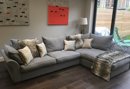 Large grey corner sofa with - grey,