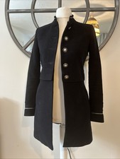 Zara Coat Military Jacket Black Embroidered Buttons Small Uk 8 10