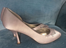 MONSOON NUDE BEIGE SATIN BEADED WEDDING GUEST MOB SHOES UK 5  WORN ONCE