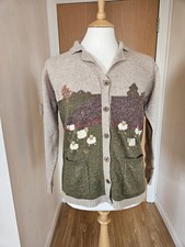 TULCHAN Embroidered Sheep Wool Knit Long Sleeve Cardigan M Button Countryside