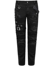 Punk Rave Mens Dieselpunk Jeans Pants Black Shredded Goth Punk Bondage Trousers