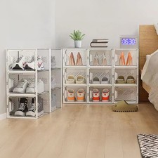12 Pack Clear Shoe Storage Boxes, Stackable Plastic Shoe Organizers with Doors
