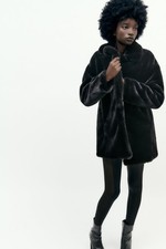 ZARA BLACK FAUX FUR COAT