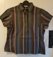 Simon Jersey S/Sleeve Black Grey Wine Burgundy Stripe Uniform Shirt Blouse 12