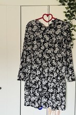 Ladies New Look Size 12 Dress Smock Dress Black White Floral Long Sleeved