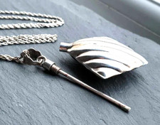 Large PERFUME BOTTLE Pendant Necklace - Locket (Sterling Silver) & 20" Chain 12g