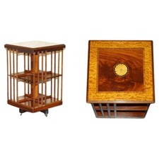 SHERATON REVIVAL FLAMED MAHOGANY WALNUT & SATINWOOD REVOLVING BOOKCASE TABLE