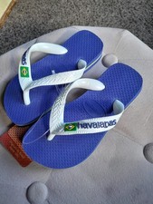Havaianas Brazil Logo Boys Girls Flip Flops Blue & White Size 9 Eu 27-28 New