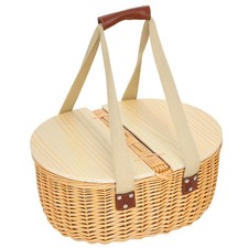 Picnic Basket Wicker Pine Wood