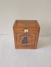 Vintage Sainsbury's Assam Tea Bags Wooden Box Tea Caddy 