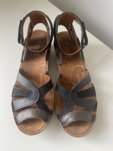 Art leather sandals - leather, low