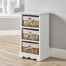Wooden 3 Drawer Chest Storage Unit Willow Wicker Baskets Bedside Fully Assembled