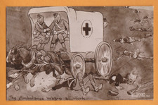 Comic- WW1 Military- The Ambulance Wagon at work.  Tom Browne.  Postcard