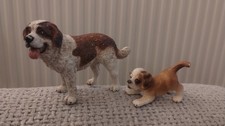 Schleich St Bernard Adult Male and Puppy Dog Figures 2008 Retired Realistic