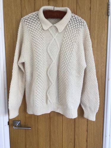 Hand knitted aran cream jumper - knitted,
