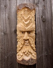 Green Man Wood Log Carving