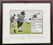 Framed Chas Crombie Comic Golf Rules III, XIV, XVI and XXIII