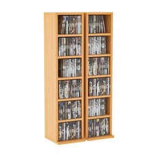 Set of 2 CD Media Display Storage Shelf Unit Tower Rack Adjustable Natural Wood