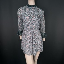 Topshop Floral Chiffon Playsuit Size 12 Sheer Sleeve Frill Cuff Party Romper