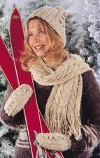 Knitting pattern copy 3370.    Adult cabled scarf hat & mittens.    Aran