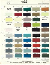 1969 IMPORT CAR PAINT CHIPS AUSTIN HEALEY DATSUN MG MAGNETTE MERCEDES TOYOTA  