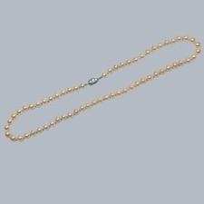 Vintage Pearl Necklace Dimond Platinum Clasp 1950s Single Strand Antique Pearls