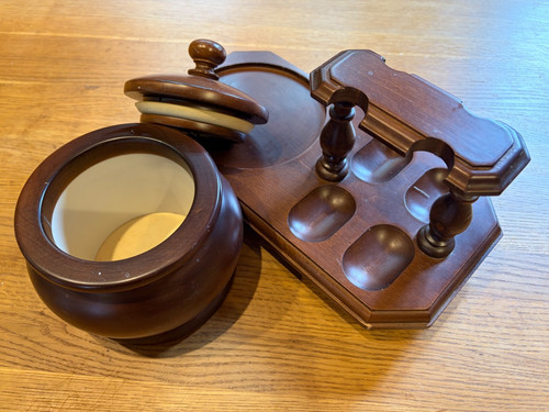 Wooden tobacco jar and pipe - tobacco,