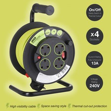 Jegs 15M Heavy Duty 13A Electrical 4 Way Gang Socket Mains Cable Extension Reel