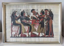 Vintage Egyptian Hand Painted On Papyrus Nefertiti Signed