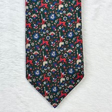 Alain Figaret Paris Necktie Silk Floral Archer Deer Made in France Green Red