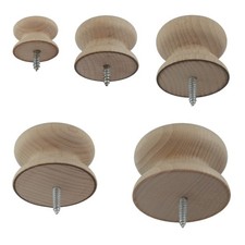 Wooden Beech Drawer Knob Handles + Screw 25-53mm CHOOSE SIZE, QUANTITY Wood