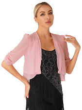 UK Women's Chiffon Shrug Cardigan Short Sleeve Open Front Cropped Bolero Top